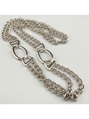 Vintage Napier Necklace Double Curb Link Silver Tone Chain Chunky Statement 30"